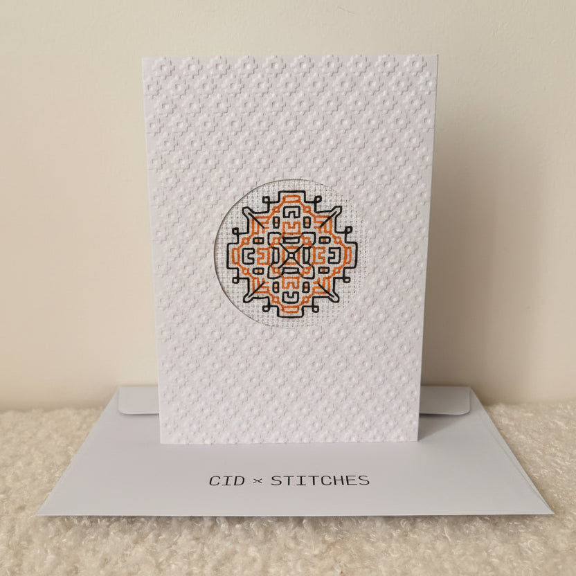 HANDMADE BLANK CARD - Black + Orange Sphere Art