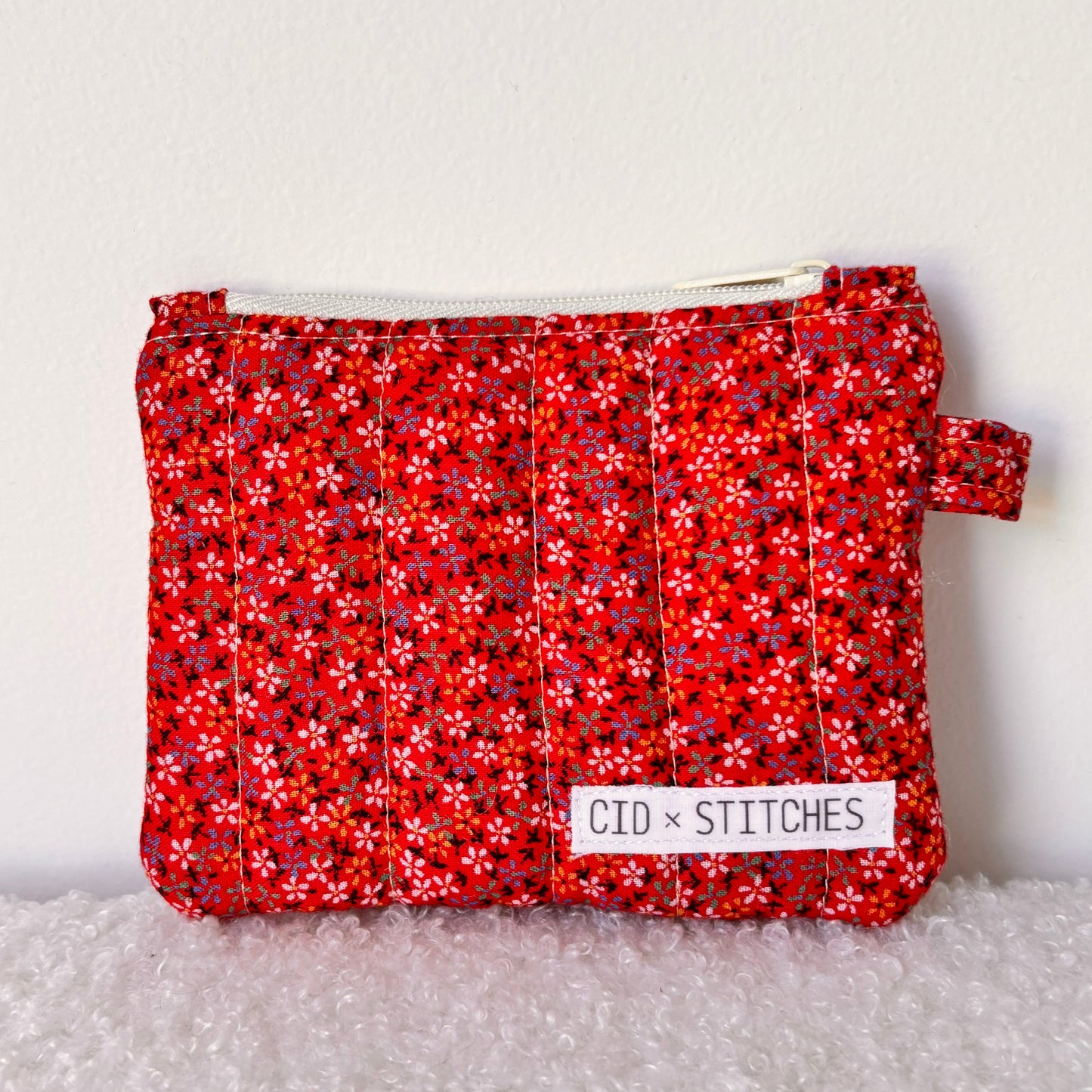 Quilted Zipper Coin Purse - Red Floral