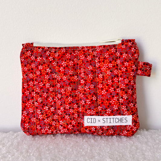 Quilted Zipper Coin Purse - Red Floral