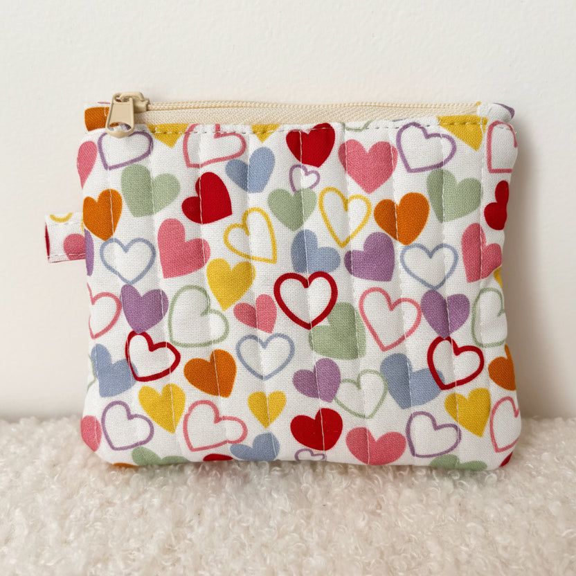 Quilted Zipper Coin Purse - Hearts (Yellow)