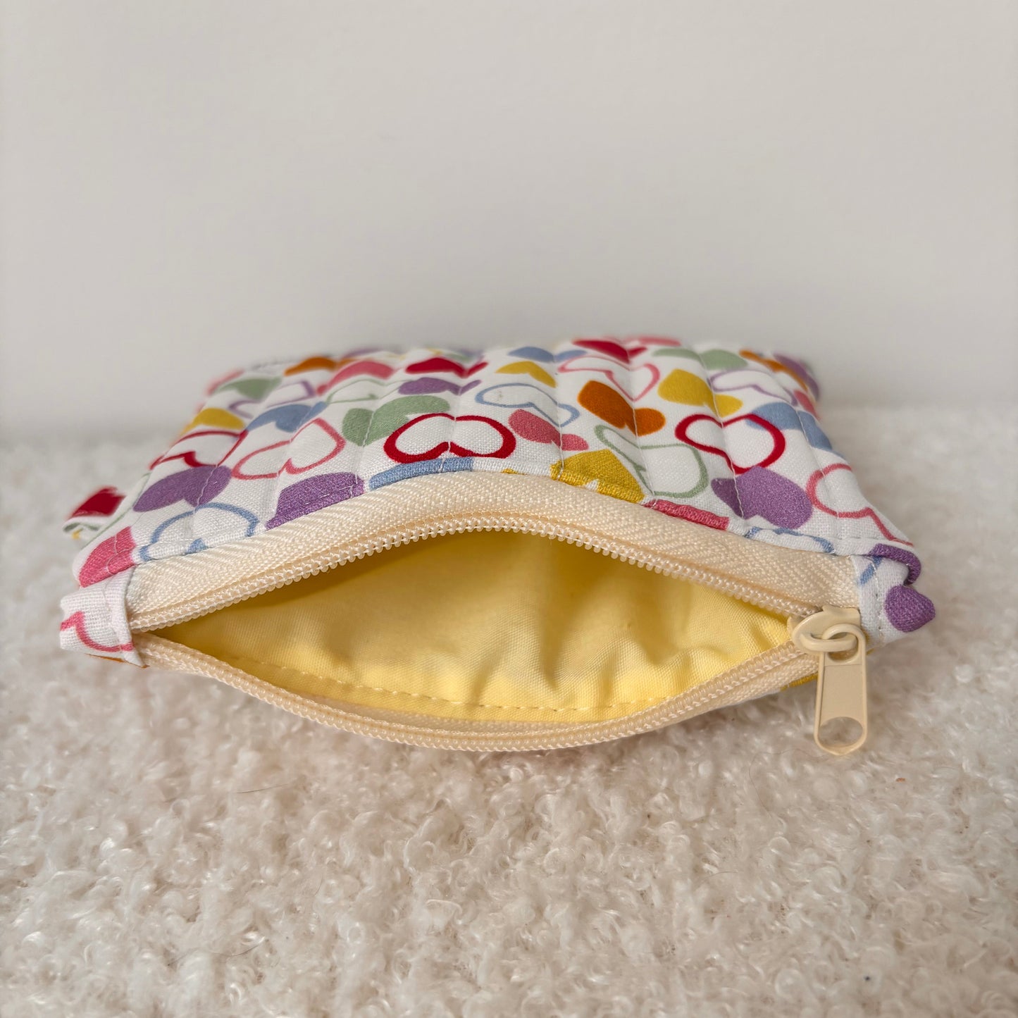 Quilted Zipper Coin Purse - Hearts (Yellow)