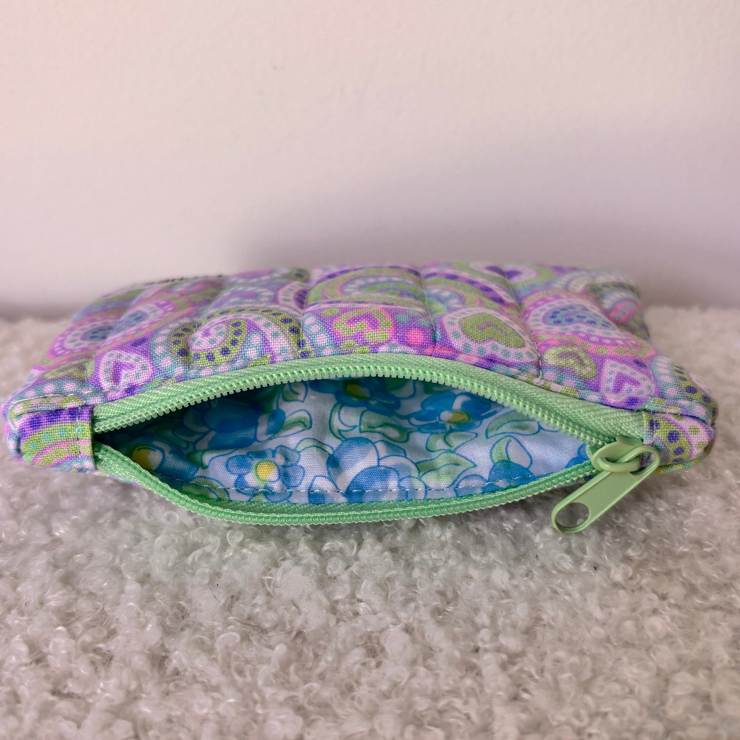 Quilted Zipper Coin Purse - Hearts (Pastel)