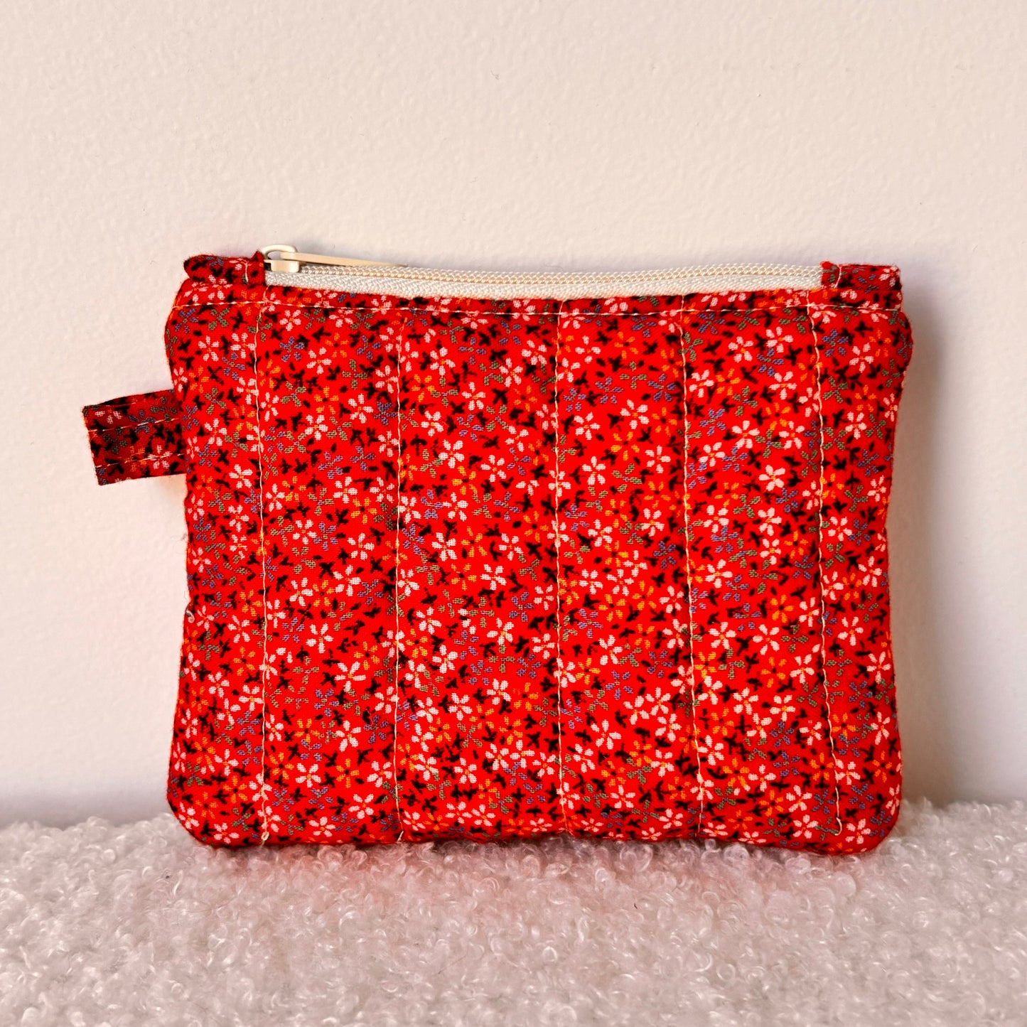 Quilted Zipper Coin Purse - Red Floral