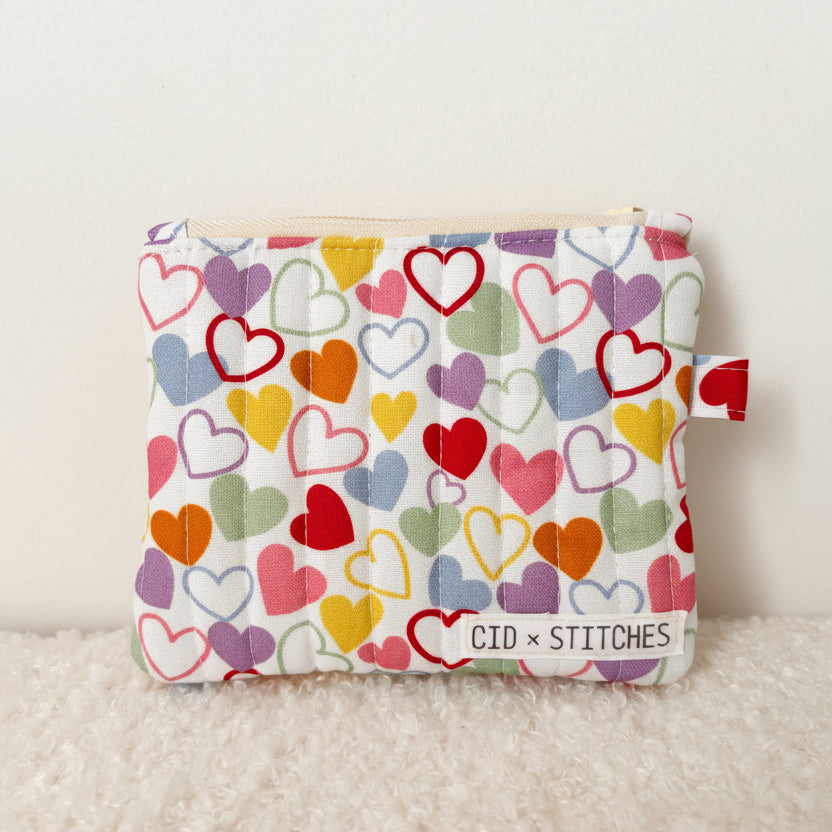 Quilted Zipper Coin Purse - Hearts (Yellow)