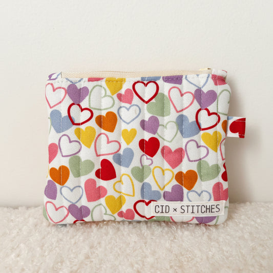 Quilted Zipper Coin Purse - Hearts (Yellow)