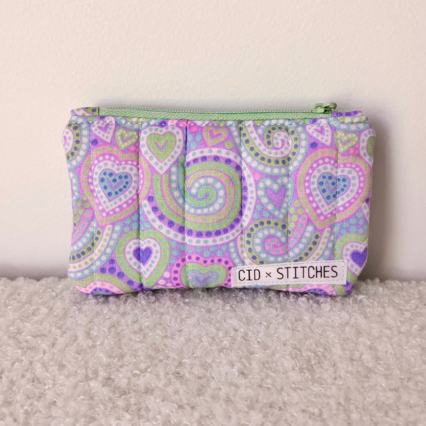 Quilted Zipper Coin Purse - Hearts (Pastel)