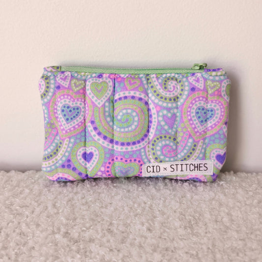 Quilted Zipper Coin Purse - Hearts (Pastel)