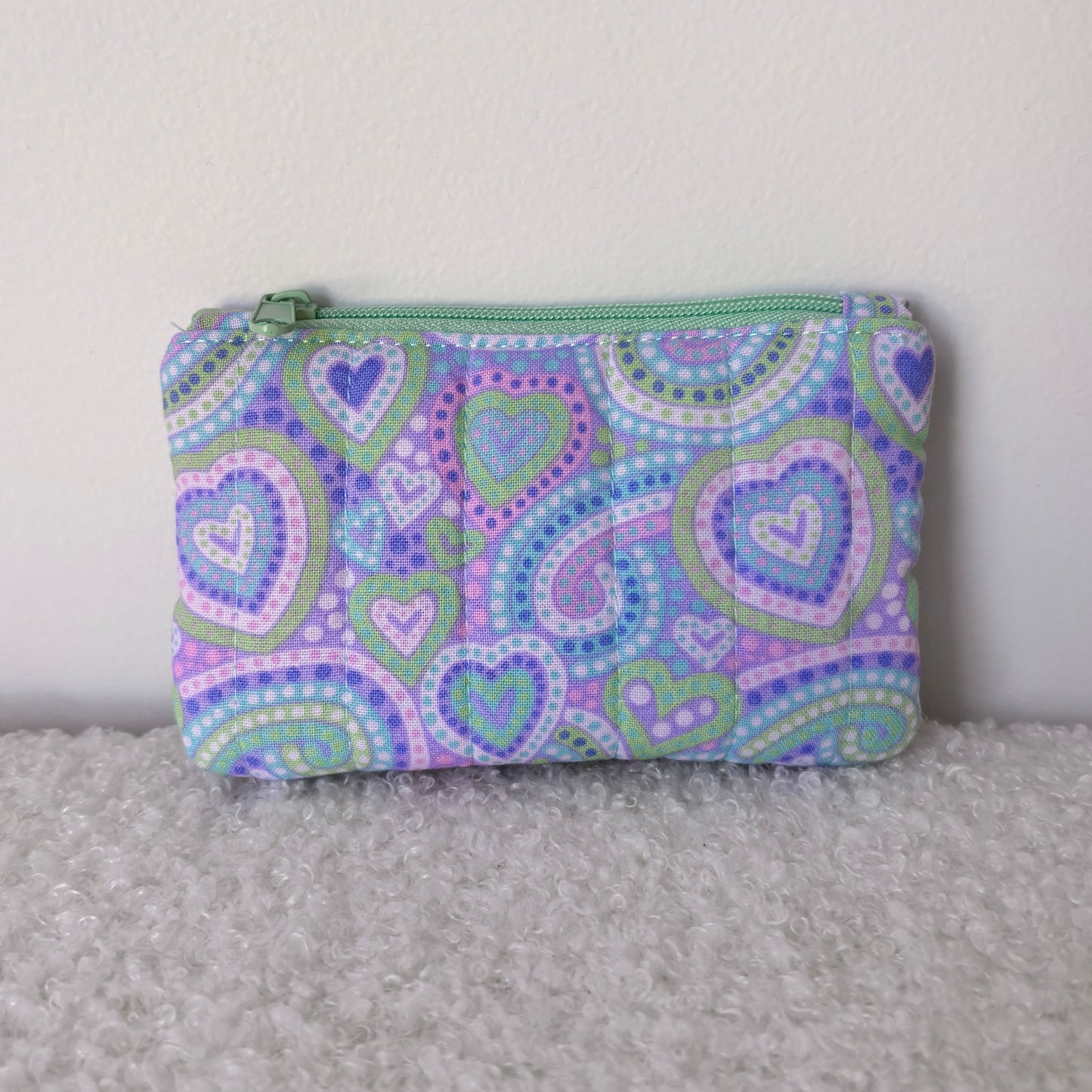 Quilted Zipper Coin Purse - Hearts (Pastel)