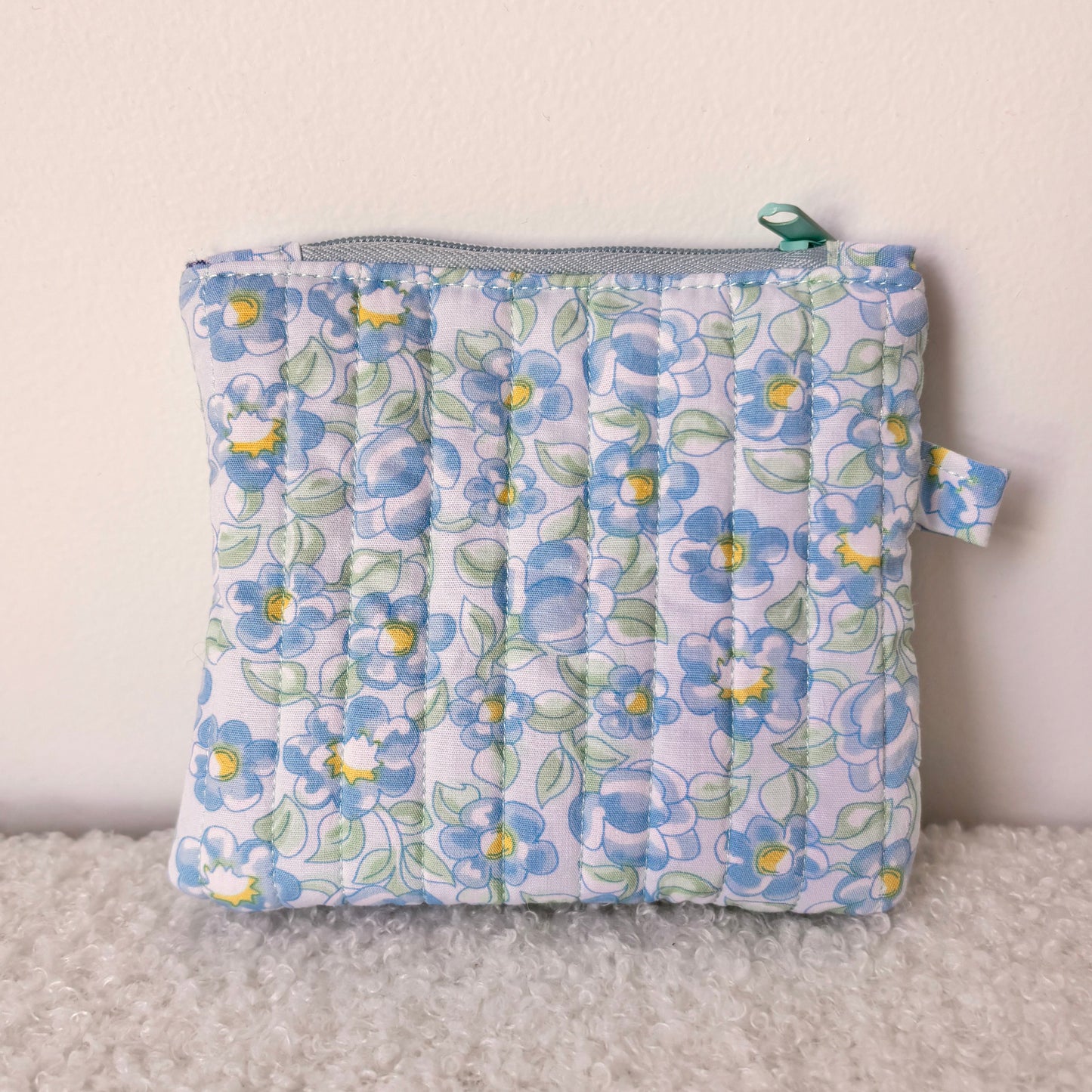 Quilted Zipper Coin Purse - Blue Floral